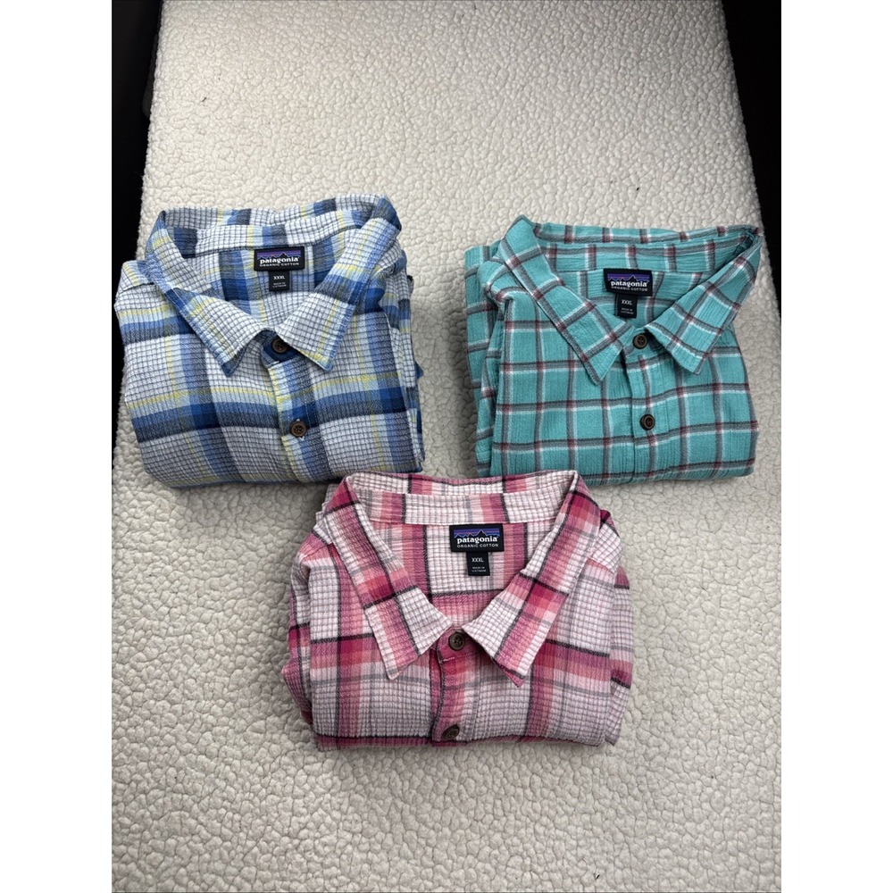 Patagonia 3 Pack BUNDLE Men 3XL Multicolor Plaid Organic Shirt S/S Crinkle EUC